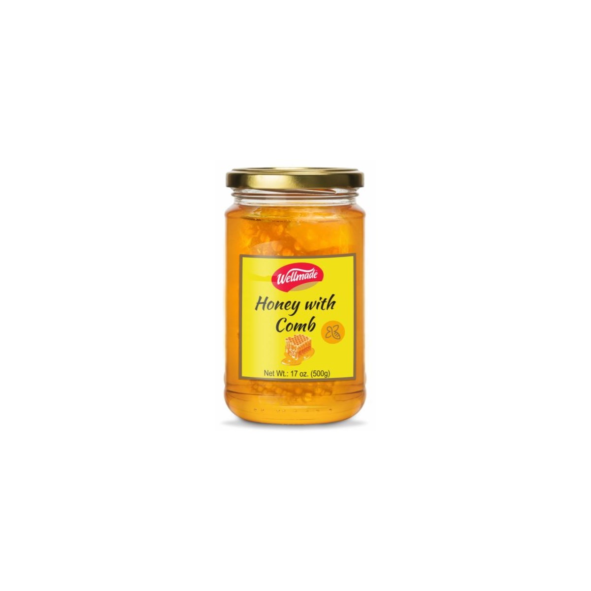 Blossom Honey with Honeycomb in glass jar  "Wellma